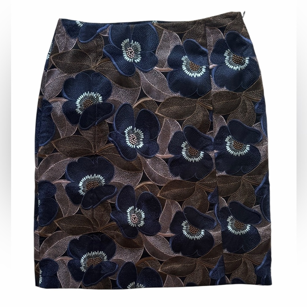Brooks Brothers textured floral navy blue pencil skirt Size 4P